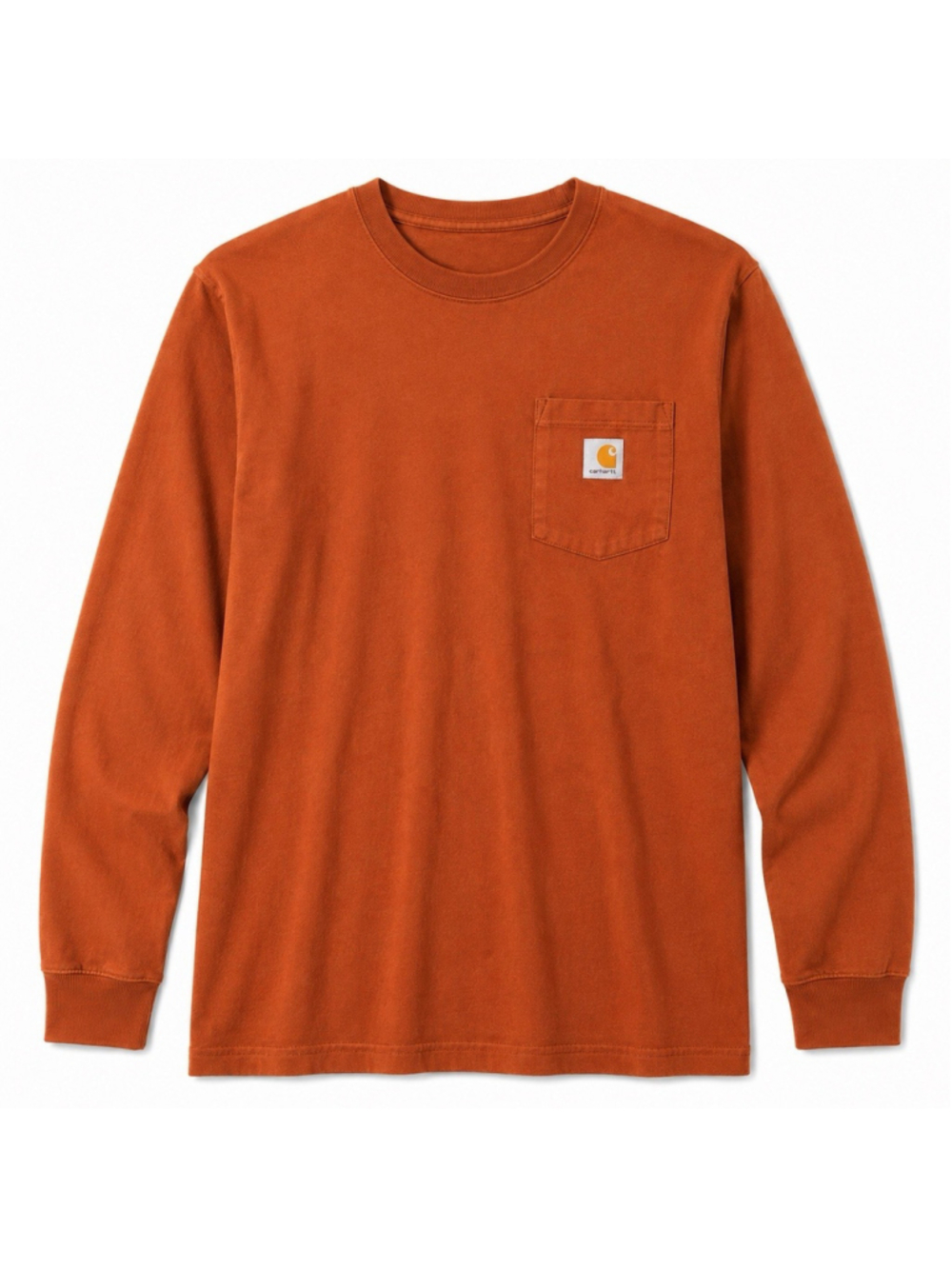 Carhartt Shirt Mens Medium Long Sleeve Pocket T Regular Fit Chili Rust Orange